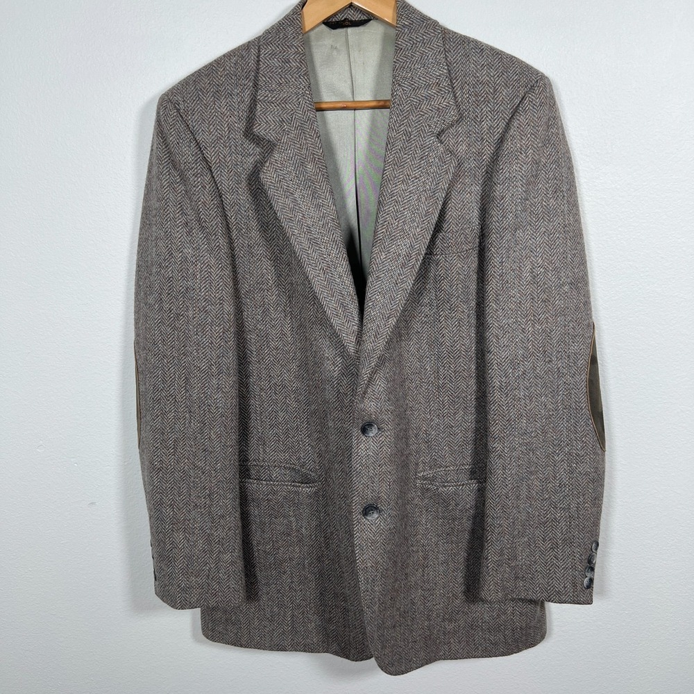 Vintage Haggar Tweed Sport Coat Mens 40L Herringbone Elbow Patch Preppy Classic